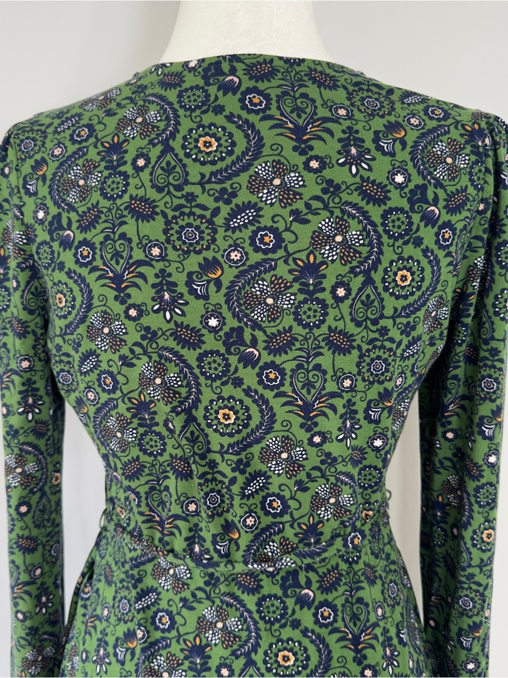 Boden Size 6 Green Paisley Floral Long Sleeve Midi Dress Self Tie Belt EcoVero - Picture 7 of 16